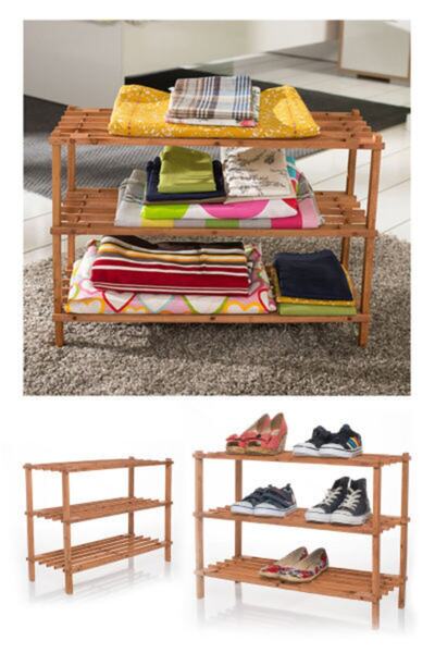 DEMBEY AHŞAP ATÖLYE Üç Kat Ahşap Raf 3 Katlı Portatif Ahşap Raf Ayakkabılık