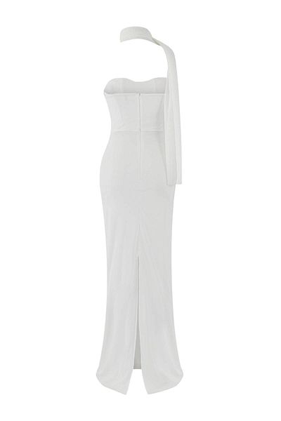 Trendyol Collection White Scarf Tulle Knitted Maxi Evening Dress Night Graduation Dress Tprss25Ae00056