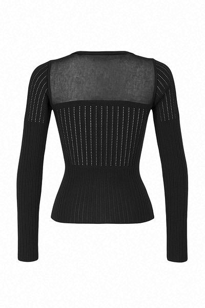 Trendyol Collection Black Mercerized Look Transparent Detailed Knitwear Sweater Twoaw26Kz00019