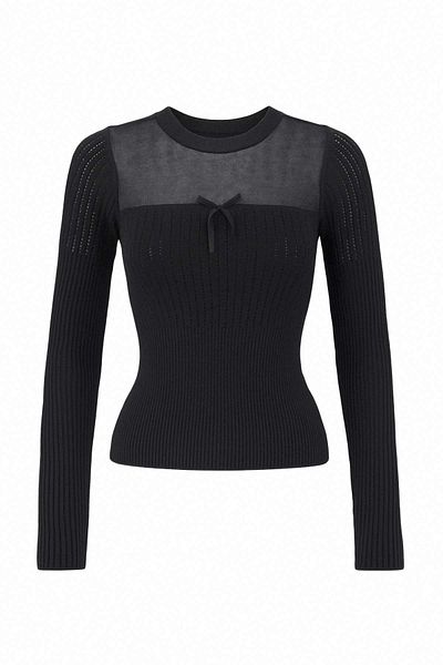 Trendyol Collection Black Mercerized Look Transparent Detailed Knitwear Sweater Twoaw26Kz00019