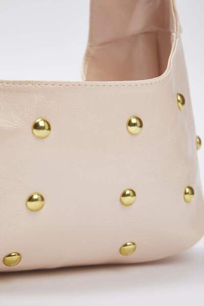 TRENDYOL SHOES Ecru Rose Trok Stone Damen-Handtasche und Umhängetasche in ovaler Form, mittlere Größe, TAKSS25OC00059