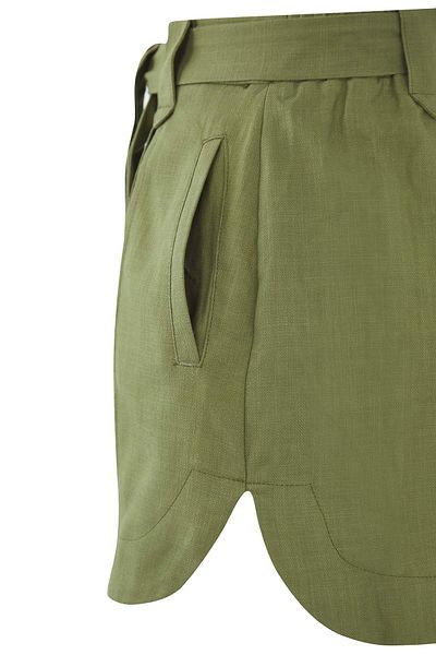 Trendyol Collection Light Khaki Linen Look Belted Shorts & Bermuda Twoss25Sr00224