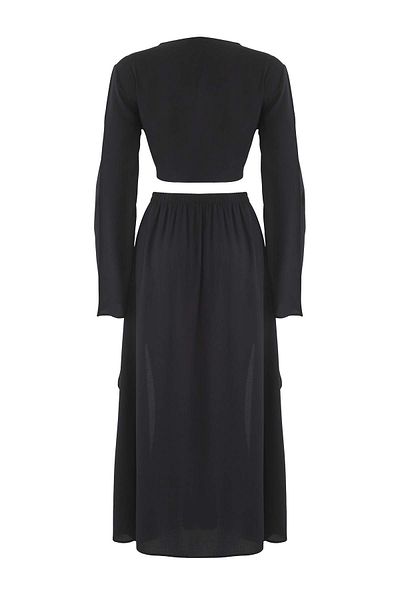 Trendyol Collection Black Woven Binding Detailed Flounced Deep Slit Beach Blouse Skirt Suit Tbess25Au00090