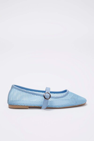 TRENDYOL SHOES Baby Blue Mesh Detailed Round Toe Mary Jane Women's Ballerinas Takss24Be00000