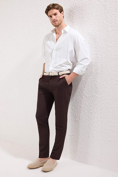 Trendyol Collection Brown Slim Fit Italian Cut Chino Fabric Pants Tmnaw23Pl00034