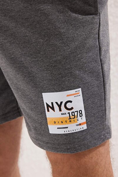 Trendyol Collection Anthracite Regular Cut, Average Length City Printed Shorts