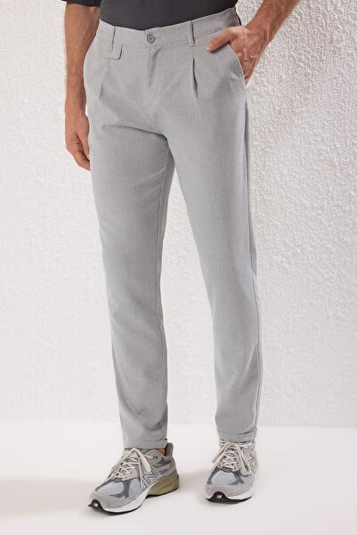 Trendyol Collection Világosszürke olasz vágású redős klasszikus dupla lábú szövetnadrág TMNSS24PL00022