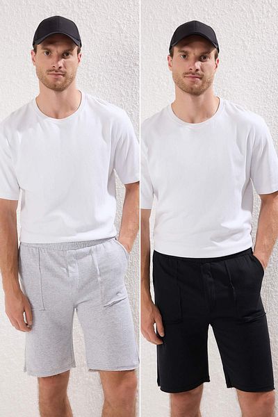 Trendyol Collection Γκρι-Μαύρο Πακέτο 2 κανονικού κοψίματος χοντρό σορτς TMNSS25SR00053