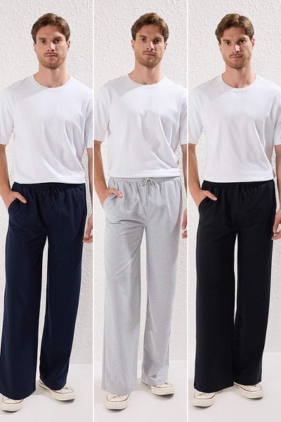 Trendyol Collection Μαύρο-Ναυτικό-Γκρι Melange 3 Pack Φούτερ με κανονική εφαρμογή