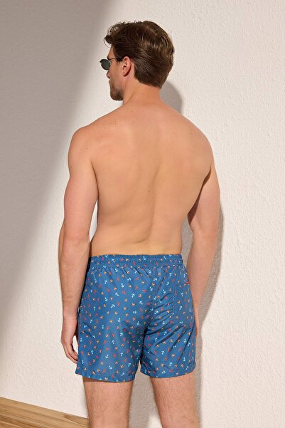 Trendyol Collection Marineblauer, gemusterter Badeanzug in Standardgröße, Badeshorts TMNSS25DS00001