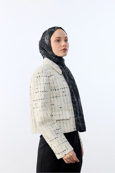 MİRSOY SCARF Şal negru cu model etnic - model asiatic