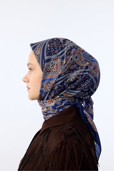 MİRSOY SCARF Etnik Desen Eşarp Zümra Desen-lacivert