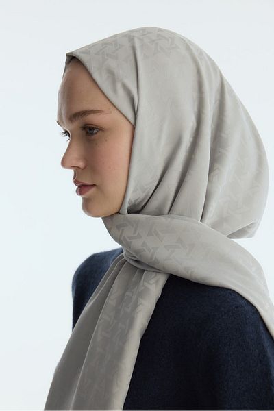 MİRSOY SCARF Μεταξένιο Ζακάρ Σάλι Mira Pattern-γκρι
