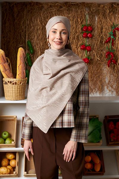 MİRSOY SCARF Памучен жакардов шал с ритмичен мотив - норка
