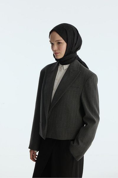 MİRSOY SCARF Μεταξένιο Ζακάρ Σάλι Mira Pattern-μαύρο