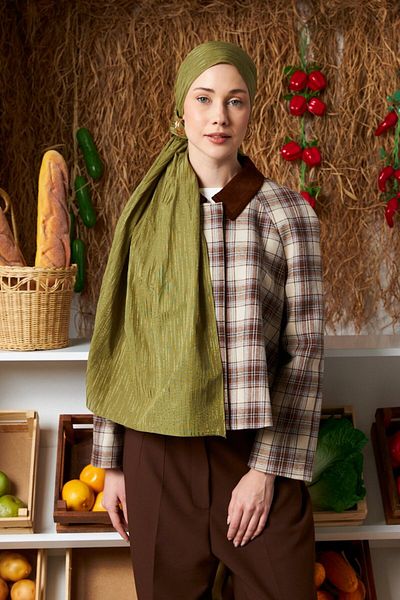 MİRSOY SCARF Şal jacquard moale cu model ritmic verde
