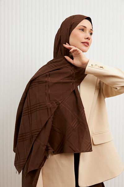 MİRSOY SCARF Aura Pattern Βαμβακερό Ζακάρ Σάλι-Καφέ