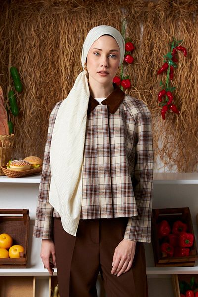 MİRSOY SCARF Model ritmic Bumbac Jacquard șal-crem