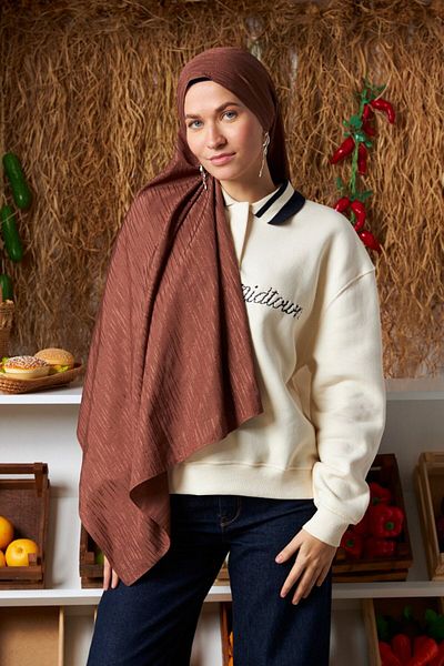 MİRSOY SCARF Памучен жакардов шал с ритмични шарки и горчиво кафе
