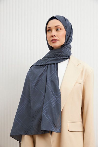 MİRSOY SCARF Şal Jacquard din bumbac cu model Aura-Antracit