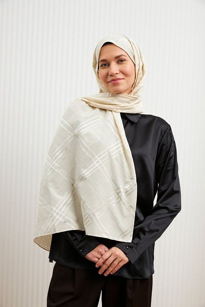 MİRSOY SCARF Aura Pattern Bumbac Jacquard șal-crem