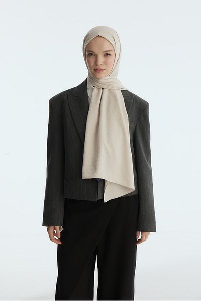 MİRSOY SCARF Σάλι Mira με μοτίβο μεταξένιο ζακάρ - Χρώμα πέτρας