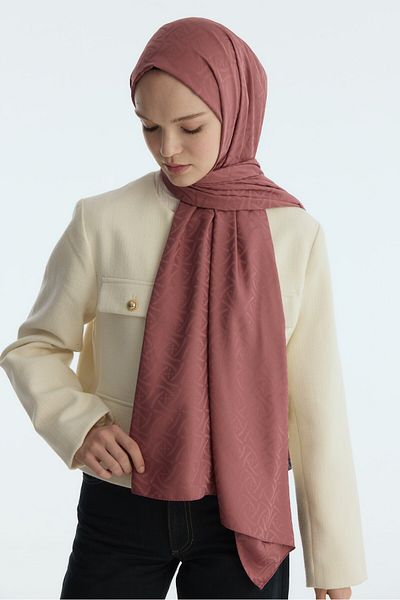 cs camellia scarf Silky Jacquard Elegant Pattern Shawl - Rose
