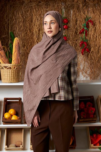 MİRSOY SCARF Ρυθμικό μοτίβο βαμβακερό ζακάρ σάλι-σκούρο βιζόν