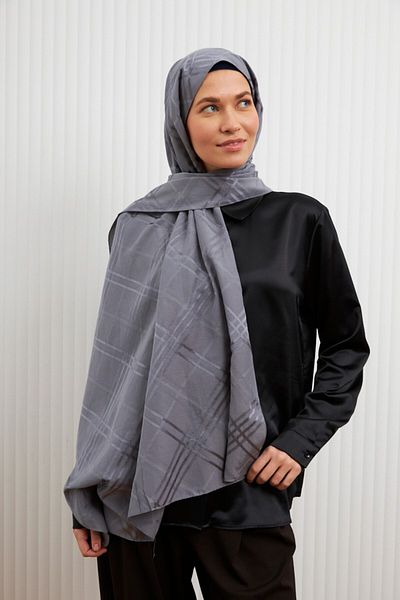 MİRSOY SCARF Şal Jacquard din bumbac cu model Aura - Gri închis