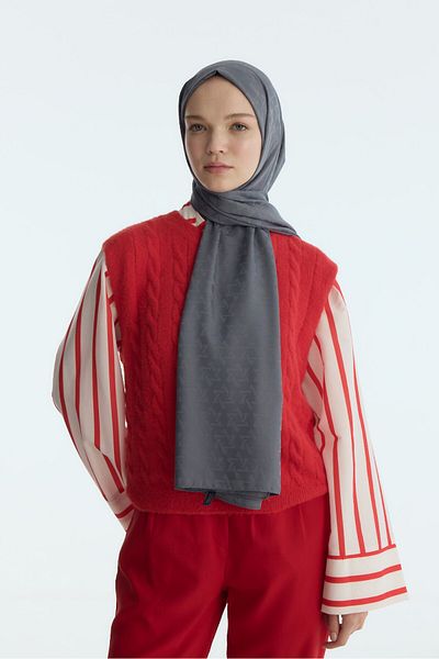 MİRSOY SCARF Μεταξένιο ζακάρ σάλι με σχέδιο Anthracite Mira