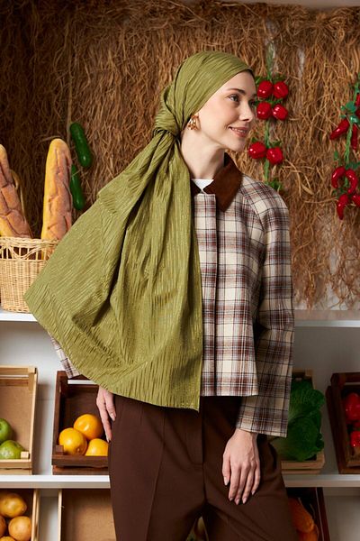 MİRSOY SCARF Şal jacquard moale cu model ritmic verde