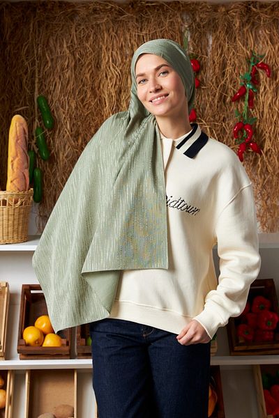 MİRSOY SCARF Model ritmic șal jacquard din bumbac-ceai Island