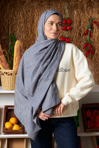 MİRSOY SCARF Șal Jacquard din bumbac cu model ritmic - gri închis