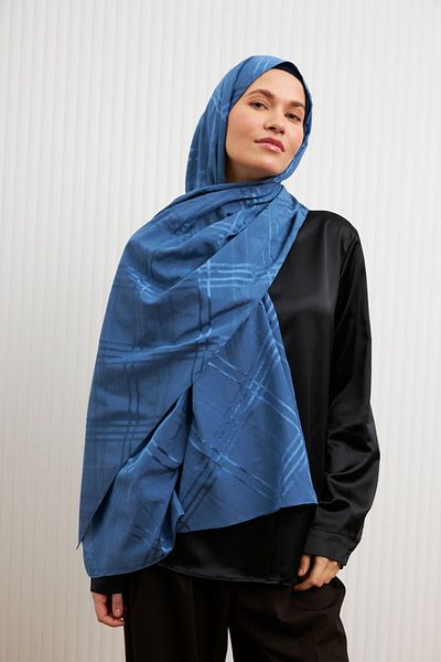 MİRSOY SCARF Şal jacquard din bumbac cu model Indigo Aura