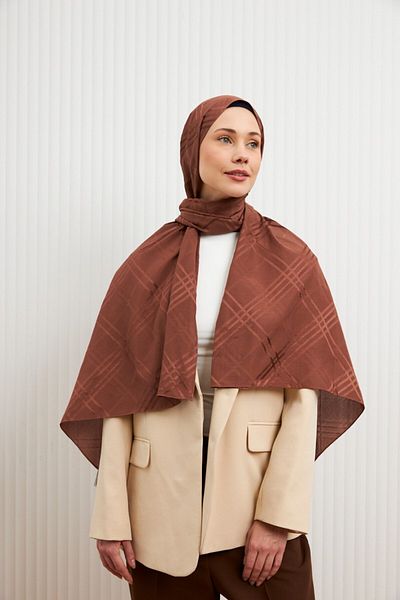 MİRSOY SCARF Aura Pattern Cotton Jacquard Shawl-Brown