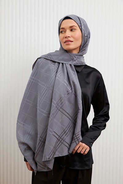 MİRSOY SCARF Şal Jacquard din bumbac cu model Aura - Gri închis