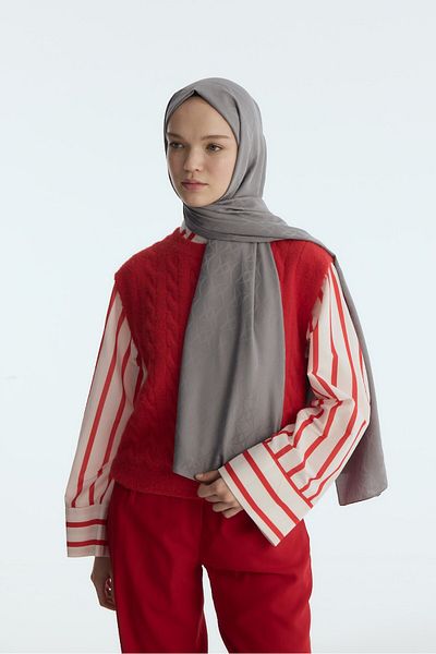 MİRSOY SCARF Μοτίβο με μοτίβο μεταξένιο ζακάρ σάλι-γκρι
