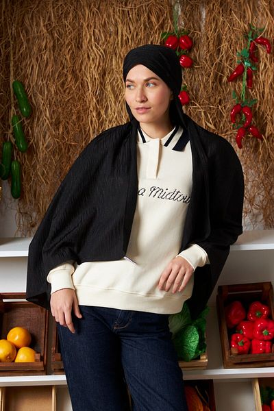 MİRSOY SCARF Șal Jacquard din bumbac cu model ritmic-Negru