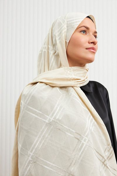 MİRSOY SCARF Aura Pattern Bumbac Jacquard șal-crem