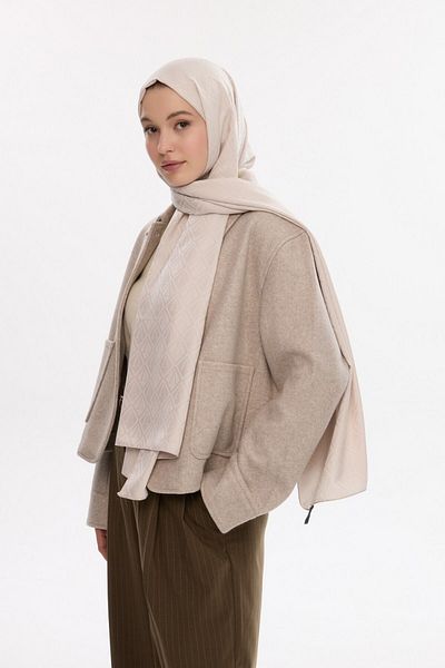 MİRSOY SCARF Silky Jacquard Shawl with V Pattern - Stone Color
