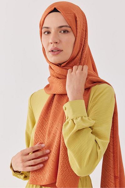 MİRSOY SCARF Блестящ жакардов шал с пръстени - оранжев