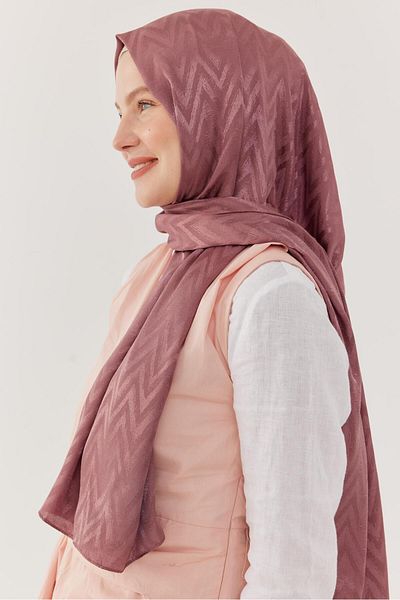 MİRSOY SCARF Shiny Jacquard Zigzag Patterned Shawl - Lilac