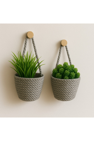 EGE ÖRGÜM Sepet Dekoratif 2'li Mini Sepet Çiçeklik Saksılık 12x10 Cm(bitkiler...