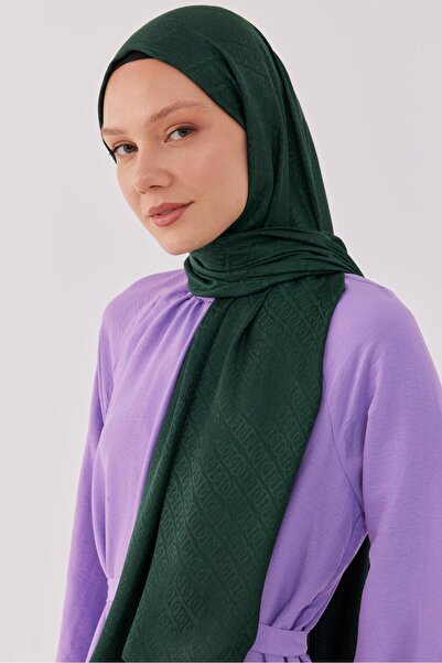 MİRSOY SCARF Halka Desen Parlak Jakar Şal - Zümrüt