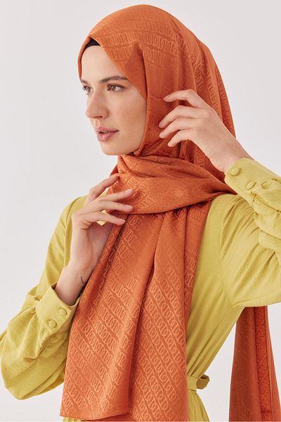 MİRSOY SCARF Блестящ жакардов шал с пръстени - оранжев