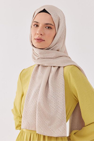MİRSOY SCARF Shiny Jacquard Patterned Beige Shawl