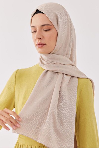 MİRSOY SCARF Shiny Jacquard Patterned Beige Shawl