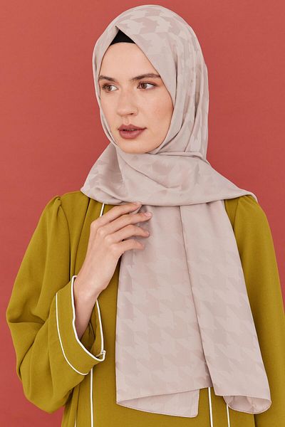 MİRSOY SCARF Μπεζ μοτίβο με λούτρινο ζακάρ σάλι