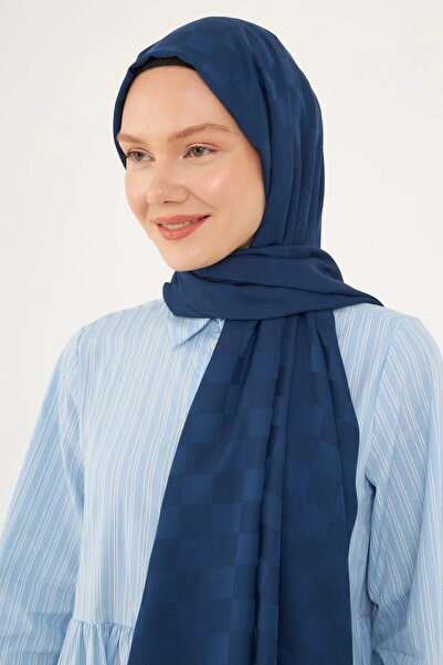 MİRSOY SCARF Dama Desen Ipeksi Jakar Şal-lacivert