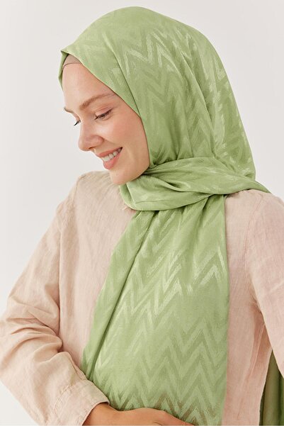 MİRSOY SCARF Zikzak Desen Parlak Jakar Şal - Fıstık Yeşili